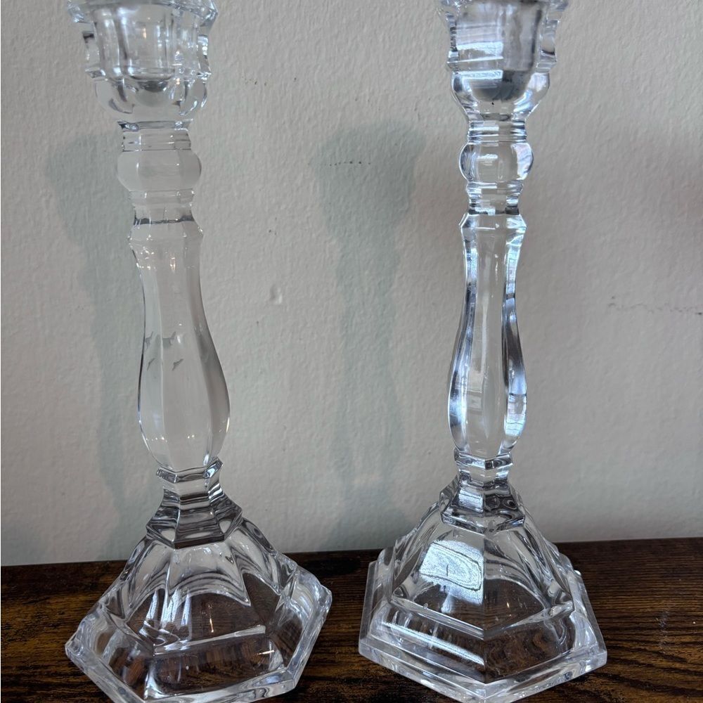 TIFFANY AND CO CRYSTAL HAMPTON 9" CANDLESTICK CANDLE HOLDER PAIR MADE IN GERMANY - Picture 6 of 9